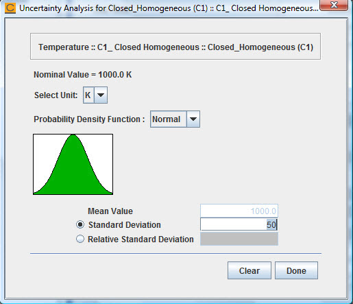 closed_homogeneous__transient.ckprj — Uncertainty Analysis Dialog for Temperature