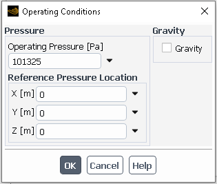 Operating Conditions panel in Ansys Fluent.