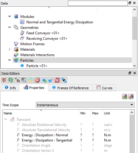 Particles properties created by the Normal and Tangential Energy Dissipation module.