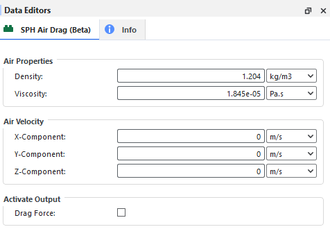 SPH Air Drag (Beta) module options.