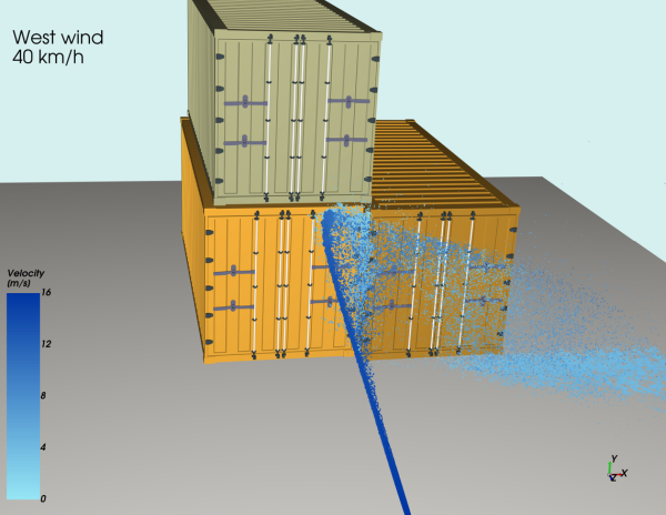 Example application of the SPH Air Drag (Beta) module in a fire hose jet scenario.