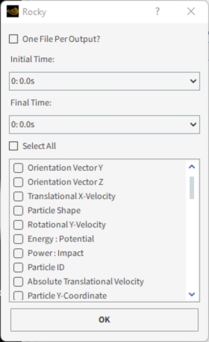 Export details input window.