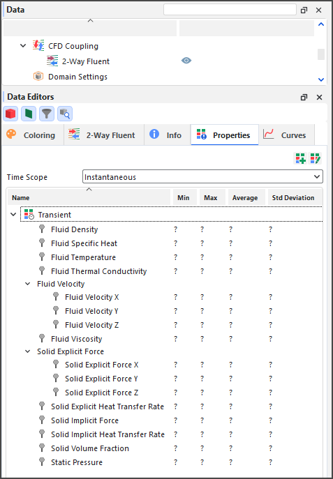 2-Way Fluent Properties in the Data Editors panel
