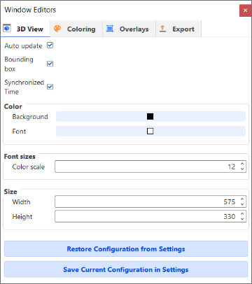 3D View options on the Window Editors panel