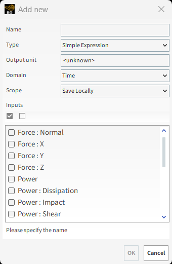 Add new dialog (property or curve)