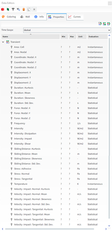 Collisions Statistics Properties on the Data Editors panel for Geometry components