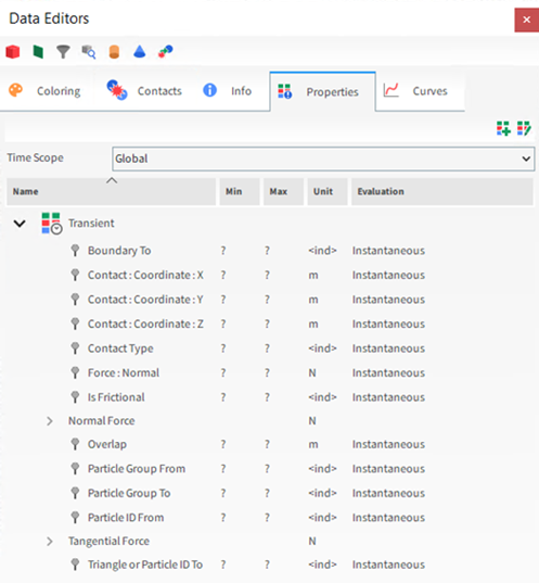 Contacts Properties options on the Data Editors panel