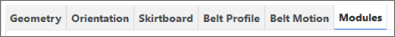 Default Receiving Conveyor, Modules tab in the Data Editors panel