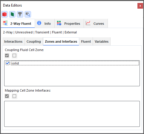 2-Way Fluent, Zones and Interfaces tab