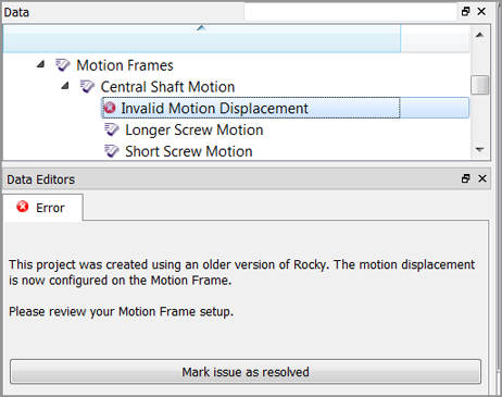 A Motion Frame displacement error appearing in the Data panel