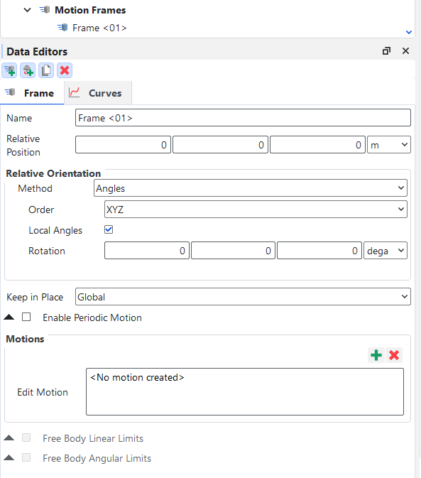Parameters for newly added Frame entry - Angles
