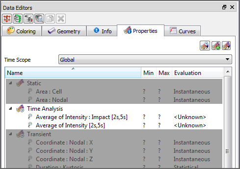 Two newly added Time Analysis Properties in the Data Editors panel
