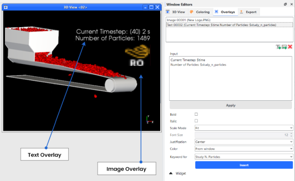 Examples of text and image overlays in a 3D View window