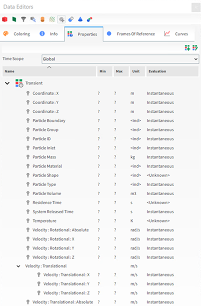 Properties for Particles (simulation-wide) when Particle Instantaneous Energies is enabled