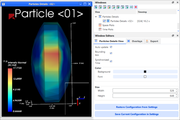 Particles Details window and Window Editors panel settings