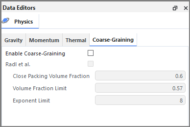 Physics, Coarse-Graining parameters in the Data Editors panel
