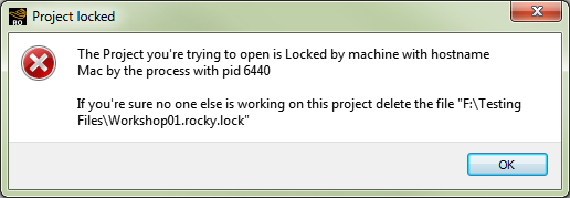 Example message you might see if you try saving a project that has been locked