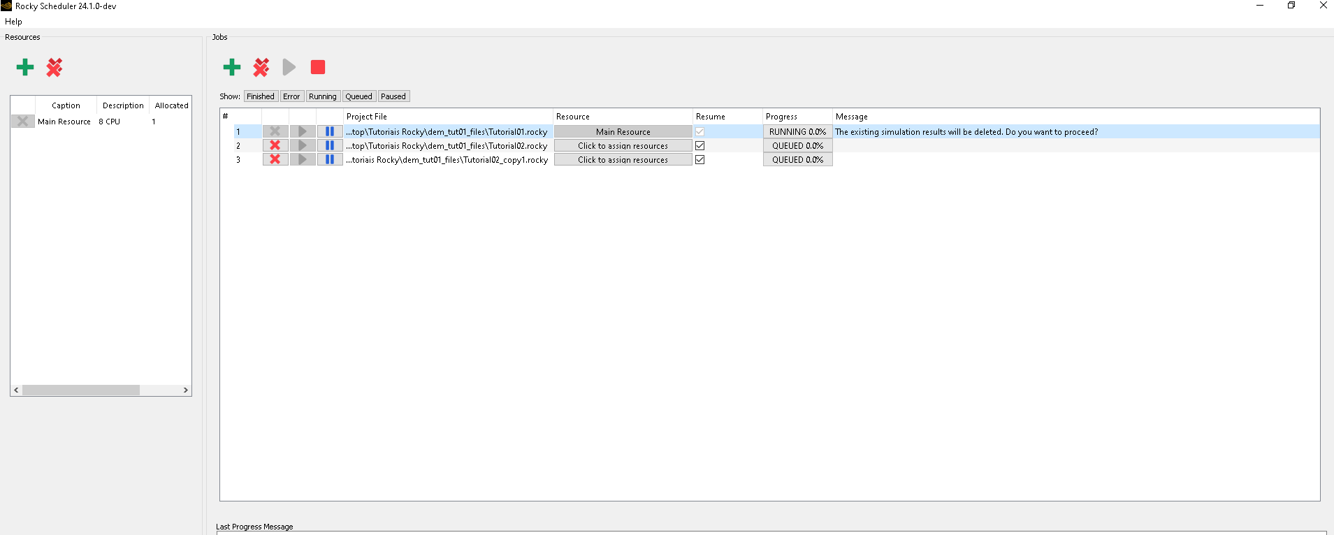 Rocky Scheduler with one case running and two in the queue (single-instance license)