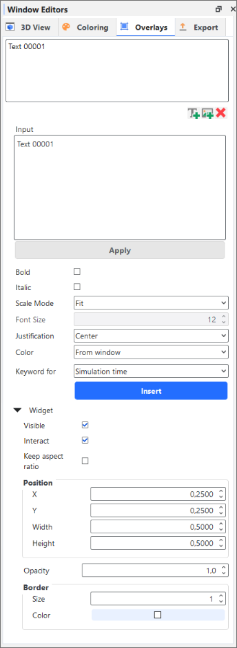 Text Overlay options on the Window Editors panel