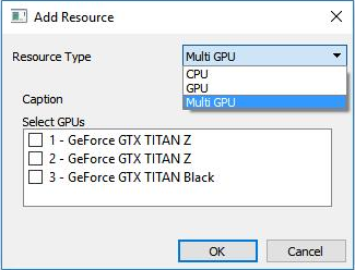 Add Resource dialog for multiple GPUs Resource Type