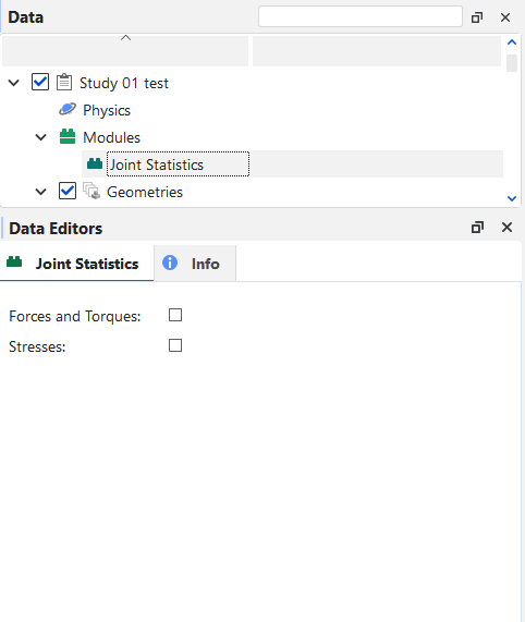 Options in the Data Editors panel when the Joint Statistics Module is enabled