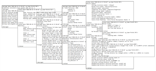 Setup information shown in an example simulation log file