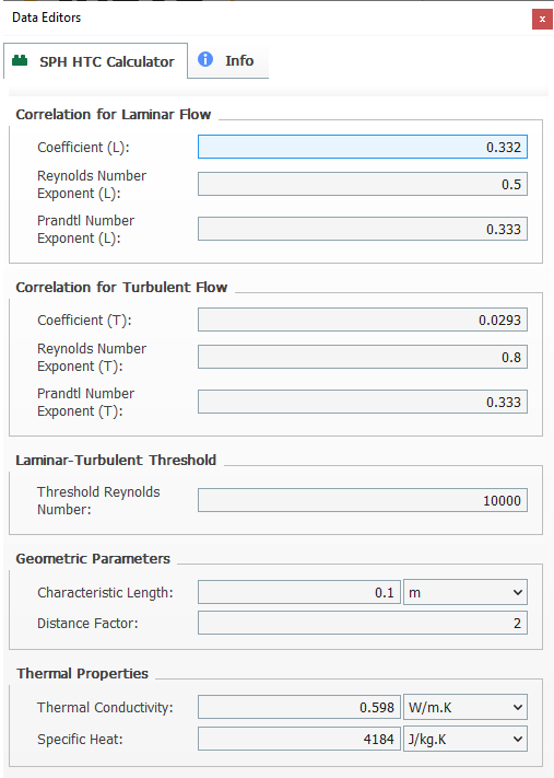 SPH HTC Calculator module options.