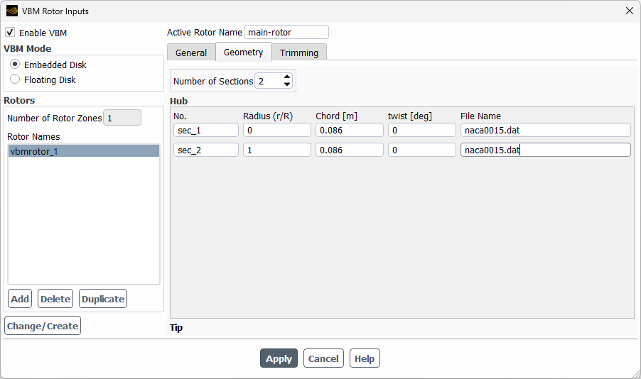 Geometry Configuration Window