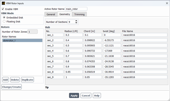 Geometry Configuration Window