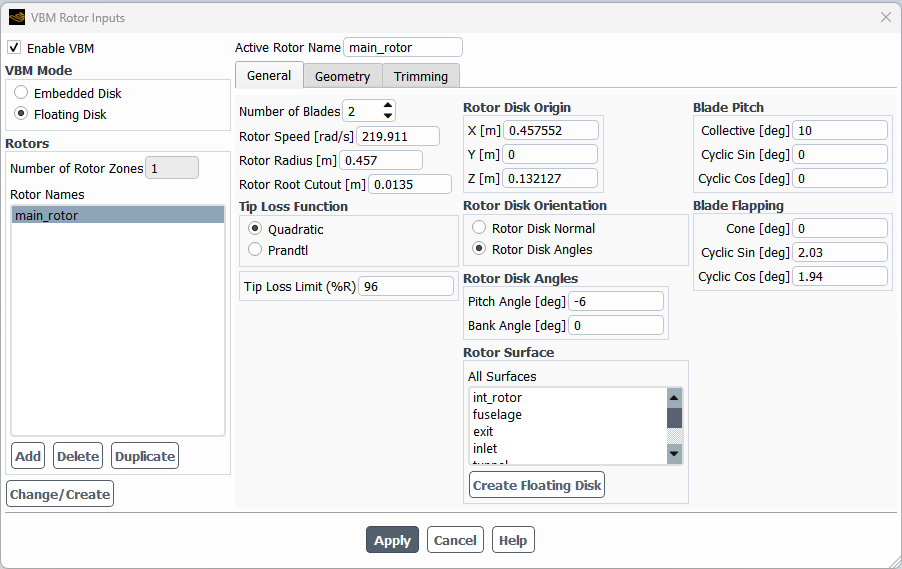 General Disk Data Configuration Window, FDM, Fixed Pitch