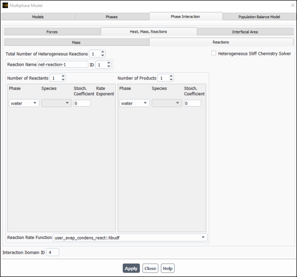 The Multiphase Model Dialog Box - Reactions Tab
