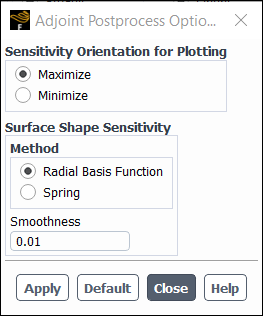 Adjoint Postprocess Options Dialog Box