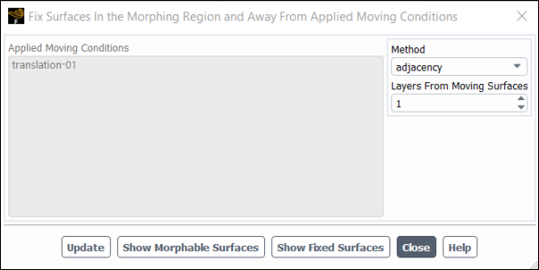 Fix Surfaces in the Morphing Region and Away From Applied Moving Conditions Dialog Box