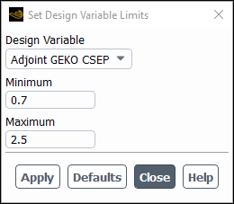 Set Design Variable Limits Dialog Box