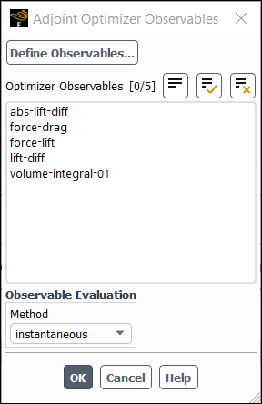 Adjoint Optimizer Observables Dialog Box