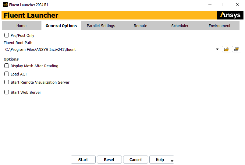 The General Options Tab of Fluent Launcher