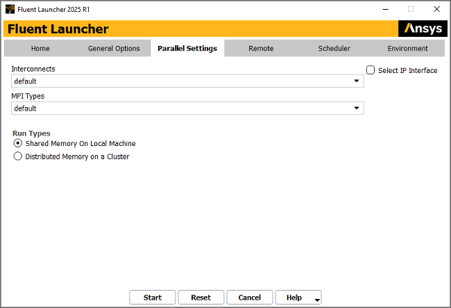 The Parallel Settings Tab of Fluent Launcher