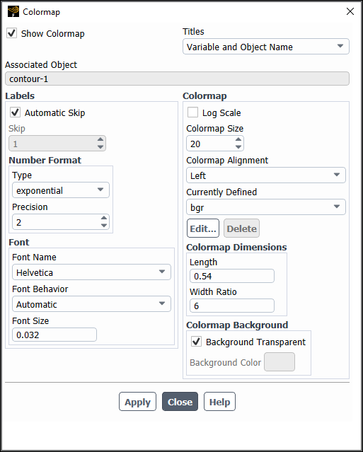 The Colormap Dialog Box