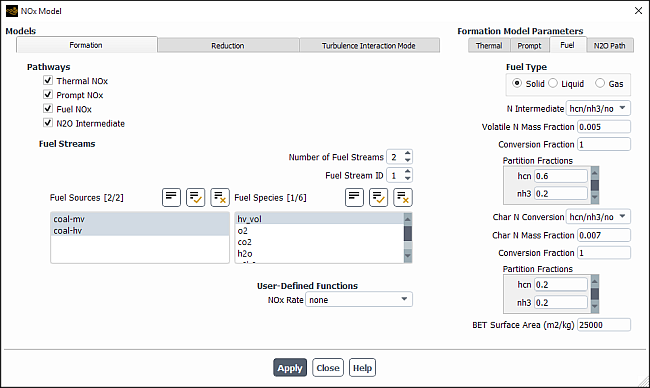 The NOx Model Dialog Box