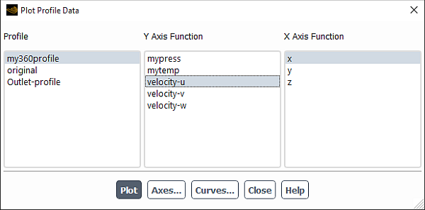 The Plot Profile Data Dialog Box