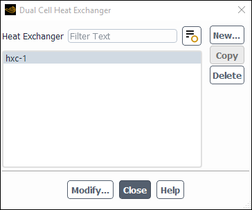 The Dual Cell Heat Exchanger Dialog Box
