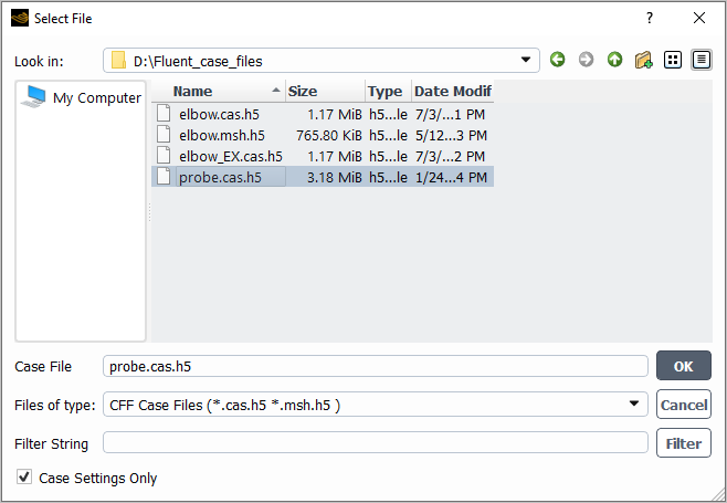 The Select File Dialog Box for Reading Case Settings Only