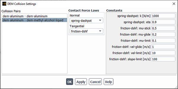 DEM Collision Settings Dialog Box
