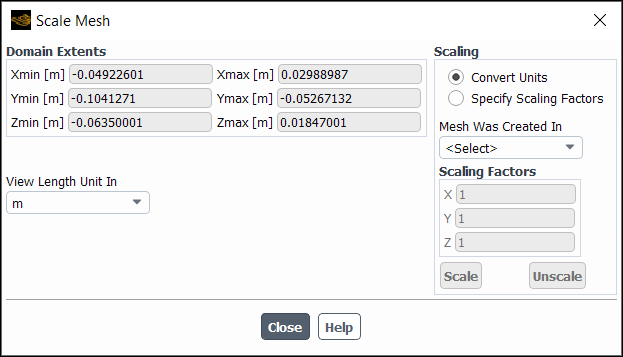 The Scale Mesh Dialog Box