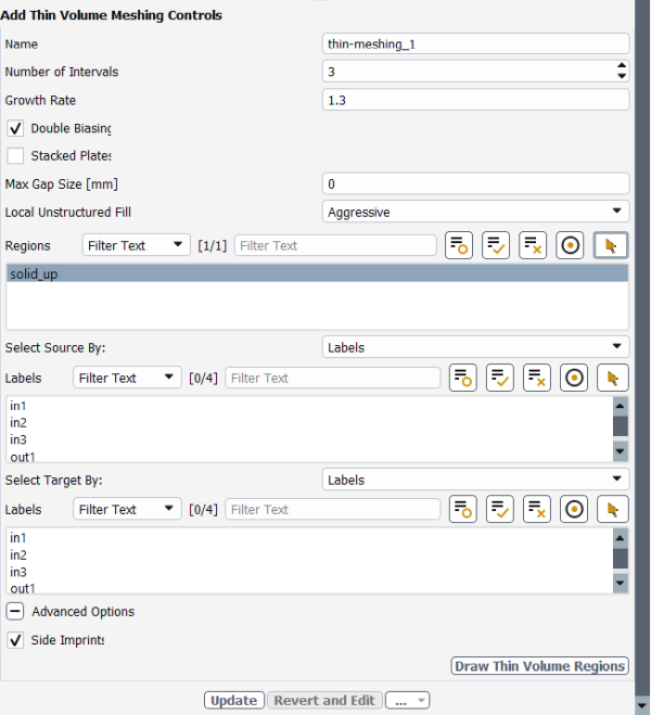 The Add Thin Volume Meshing Controls Task Page