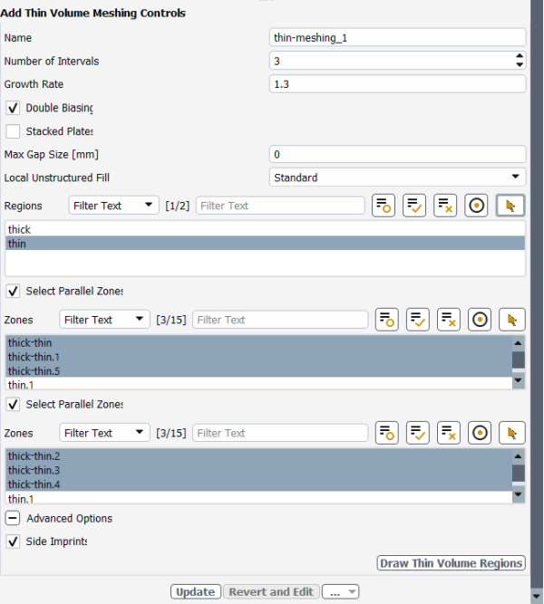 Thin Volume Meshing Controls for Parallel Zones