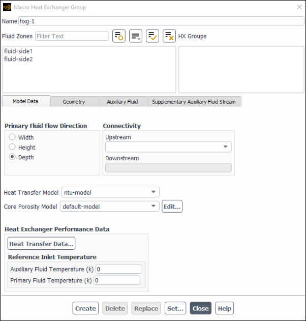 The Macro Heat Exchanger Group Dialog Box