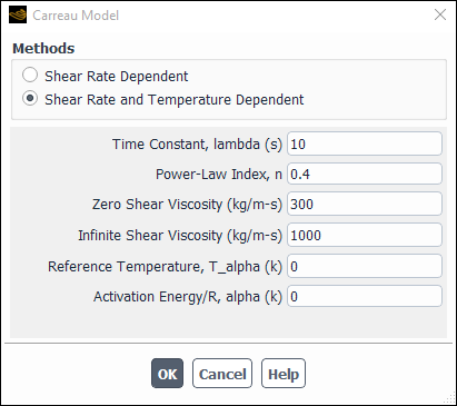 The Carreau Model Dialog Box