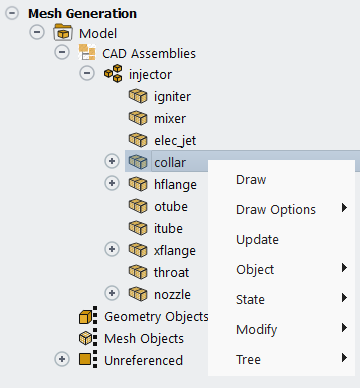 CAD Component/Body Level Menu