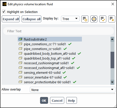 Locations Dialog Box Showing Green Checkmarks Indicated Physics is Already Specified